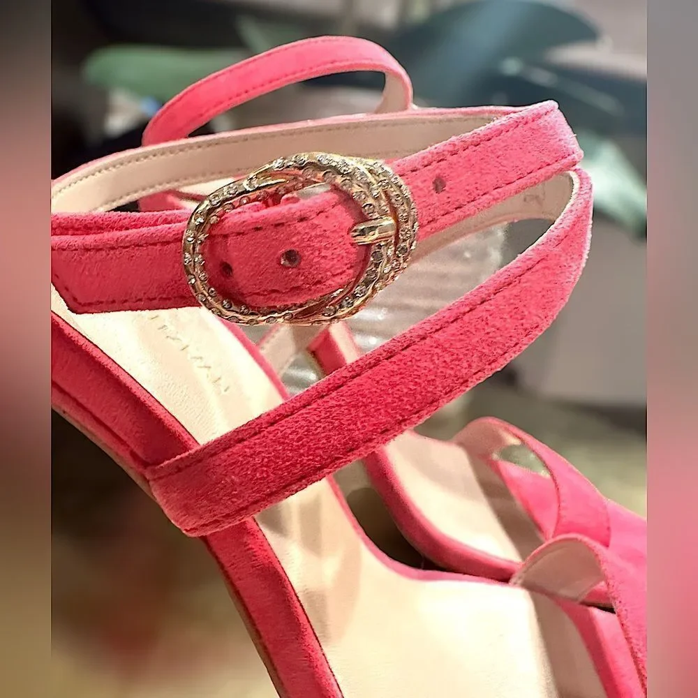 Stuart Weitzman Crystal Buckle 95 Suede Sandal Heels Size 8.5